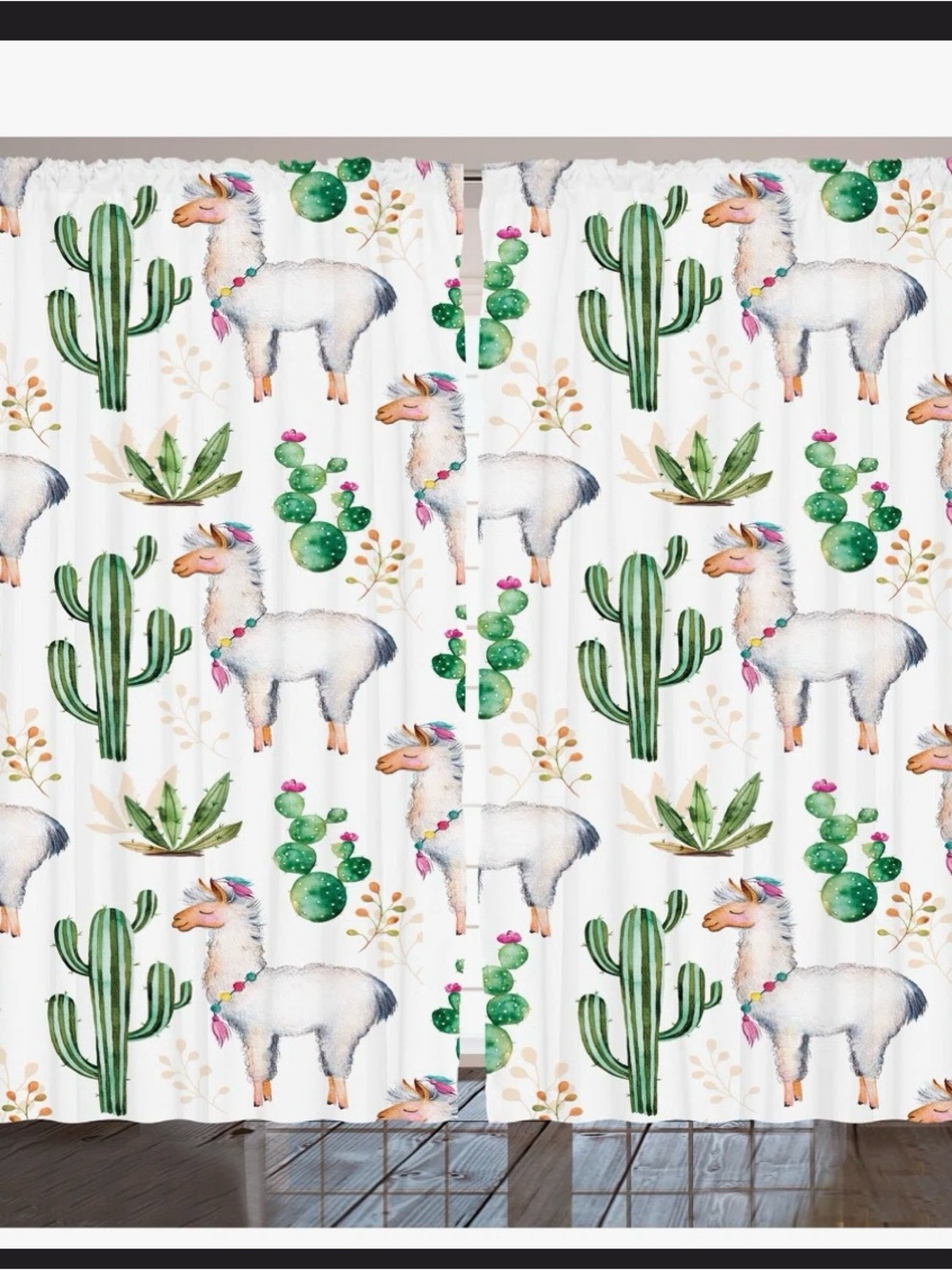 Llama & Cactus Whimsical Set of 2 Curtain Panels - 84” long
